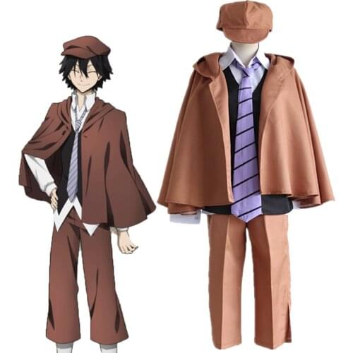 Anime Bungo Stray Dogs Edogawa Ranpo Cosplay Costume Vest Cloak Pants Tie Hat Wig Men Women Halloween Brown Uniform