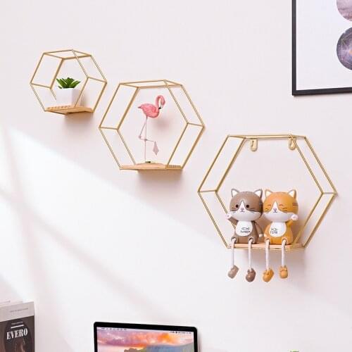 Creative Iron Art Rack Modern Simple Hexagonal Living Room Bedroom Bathroom Hook Storage Rack Furniture Supplies