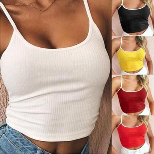 2020 Summer Crop Top Sexy Women Cami Tank Tight-fitting Low-neck Short Ladies Camisole Solid Color Wild Female Clothing