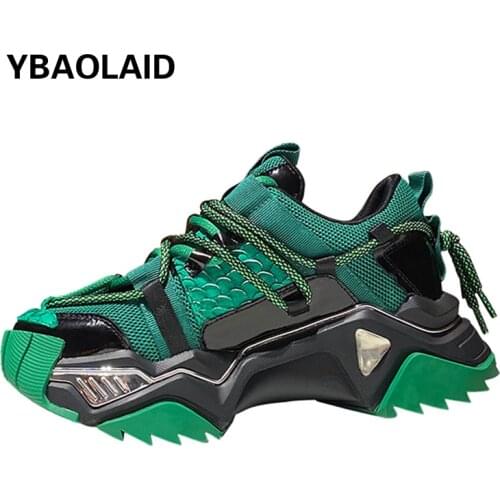 The First Layer of Cowhide Mesh and Fish Skin Pattern Trifle Bottom Old Shoes New Waterproof Platform Cross Strap Sports Shoes