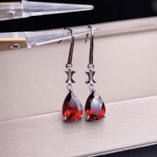 Lovely grace Wing water drop natural red garnet drop earrings Natural gemstone earrings 925 silver girl wedding gift jewelry