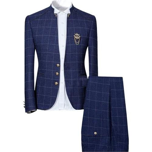 Fashion Boutique Plaid Groom Wedding Dress Thin Suits Sets Mens Slim Business Casual Suit Male Blazer custom size