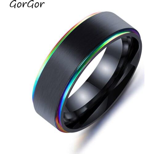 GorGor Rings Men Titanium Steel Edge Colorful Black Gold Gradual Change Simplicity Individuality Fashion Accessories 615