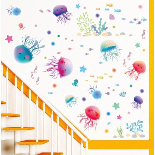 [shijuekongjian] Jellyfish Wall Stickers DIY Seagrass Wall Decals for Kids Rooms Baby Bedroom Nursery Bathroom Glass Decoration