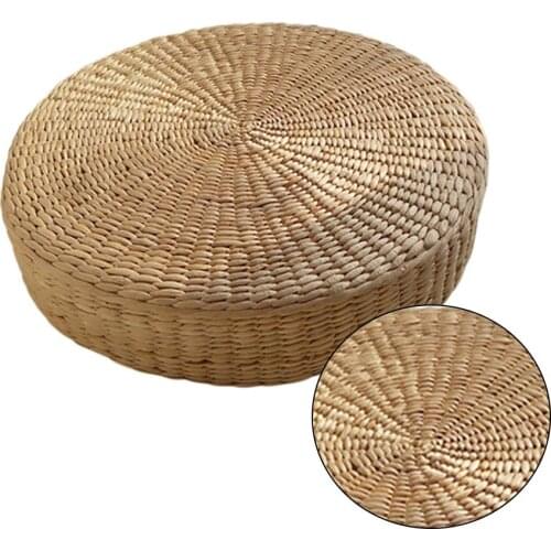 Natural Round Straw Pouf Tatami Cushion Straw Futon Corn Bay Window Pad Yoga Steaming Hand-woven Cushion For Home Decoration