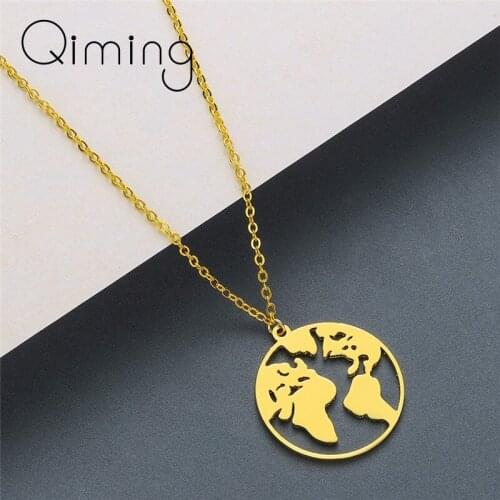World Map Globe Necklace Women Fashion Stainless Steel Friendship Pendant Necklace Statement Jewelry Men Collier