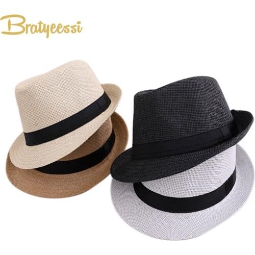 Summer Mother Kids Hat for Girls Boys Straw Panama Children Fedora Hat Outdoor Travel Beach Sun Protection Kids Hats Caps