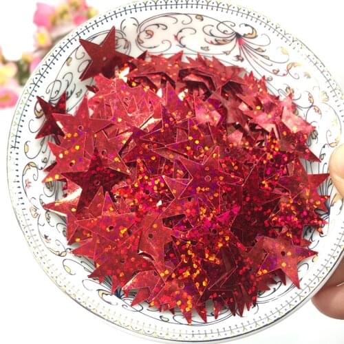 LNHOME 50g/Lot 20mm Laser Red Star Flakes Sequins Middle Hole Sequins Garment Accessories Sequins PVC Paillette Loose Spangle
