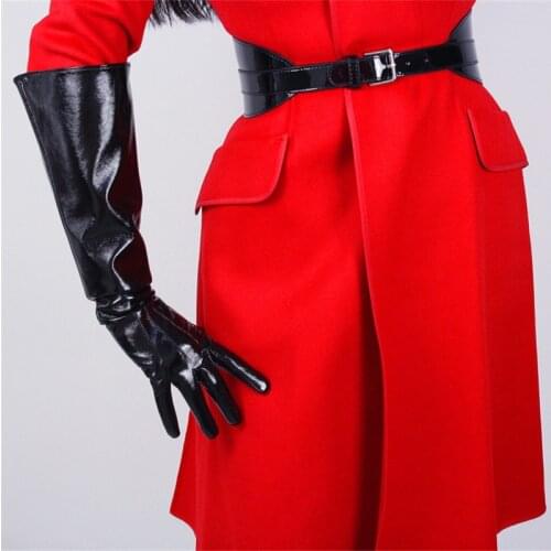 Patent Leather Wide Sleeves Simulation Leather Gloves Mirror Bright Leather Bright Black 50cm Men And Women TB87