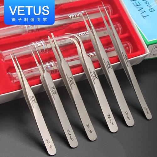 Vetus JP Series Premium Tweezers for Eyelash Extensions Anti-static Hyperfine High Precision Makeup Pinzas 100% Original Genuine