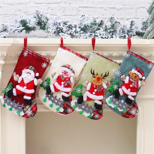 Christmas Stocking Gift Bag Decoration Props Santa Claus Snowman Large Gift Candy Bag Christmas Stocking