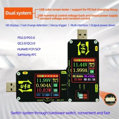 Protable LCD Voltmeter Color Display Digital USB charging tester Type-C Step up/down power supply PD charger Ammeter Instruments