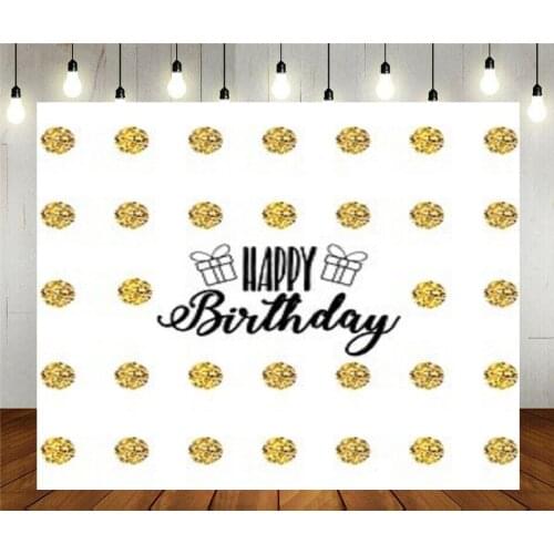 Photo Studio Props Photography Backdrop Happy Birthday Card Golden Dots White Vinyl Background For Portrait