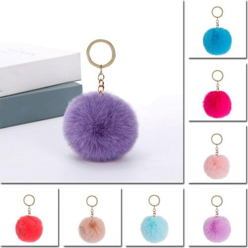 Christmas Gift Artificial Rabbit Fur Ball Plush Fuzzy Fur Key Chain Pom Pom Keychain Car Bag Keychain Key Ring Pendant Jewelry