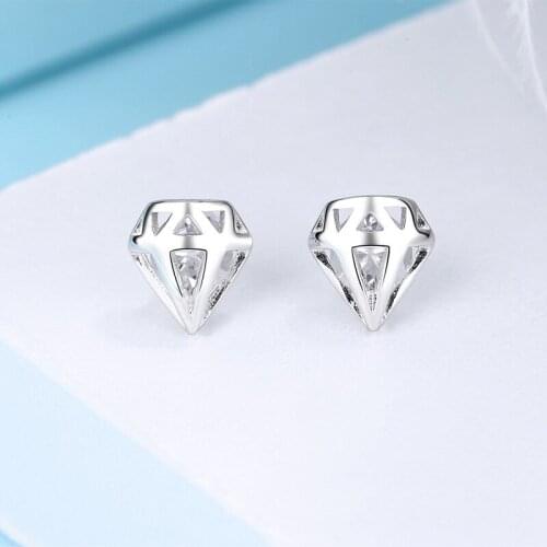 S925 Silver Stud Earrings for Women Small Fashion Jewelry Lovely Diamond Shape Dangle Earrings