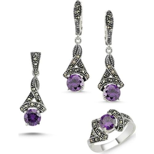 Silverlina Silver Marcasite & Zircon Crystal Set