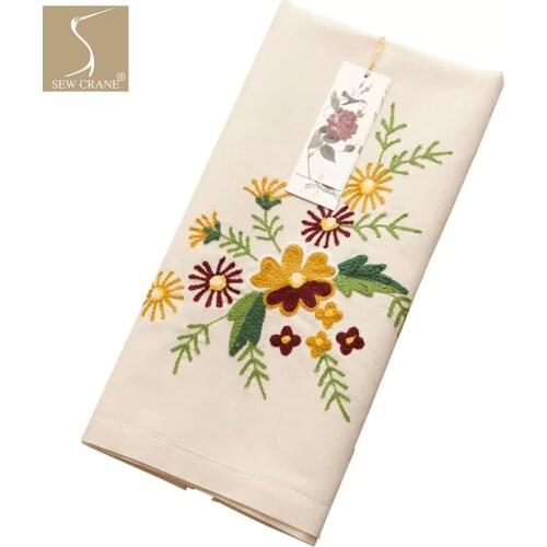SewCrane Yellow Blooming Flowers Botanical Floral and Leaves Embroidered Decorative Tablecloth