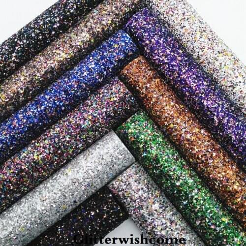 Glitterwishcome 21X29CM A4 Size Synthetic Leather, Chunky Glitter Leather fabric Vinyl for Bows, GM3011B