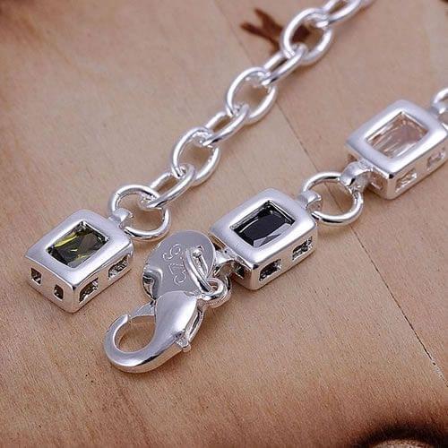 KN-H261 Wholesale Silver Color Bracelet For Woman Factory Price 925 Free Shipping Fashion Jewelry Square Color Stone Bracelet