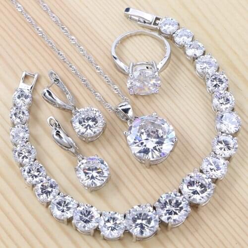 Bridal 925 Silver Jewelry Sets For Women Wedding White Cubic Zirconia Ring/Bracelet/Necklace/Pendant/Earrings