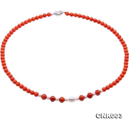 Unique Pearls jewellery Store Perfect 5-5.5mm Pink Coral White Pearl Necklace 19'' Handmade Charming Women Gift