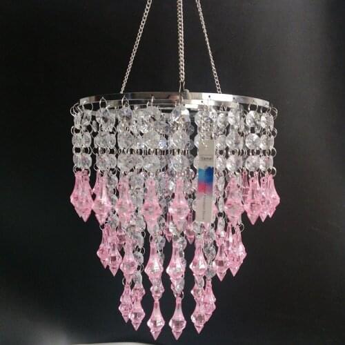 Camal 1PCS Assembled 50CM Hanger 22CM Chrome Centerpiece Frame w/ Pink Pointed Cone Pendant Acrylic Octagonal Bead Chain Party
