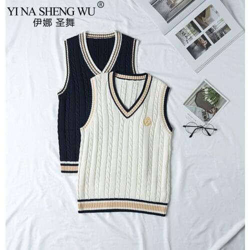 Boys&Girls Sleeveless Stripes Knit Vests Pullovers V Neck Sweaters For British style JK School Uniform Student Clothes S-5XL