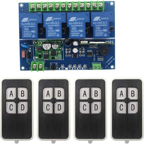 DC12V 24V 36V 48V 30A 4CH Remote Control Light Switch Relay Output Radio Receiver Module and Transmitter Garage Door lamp/ wind