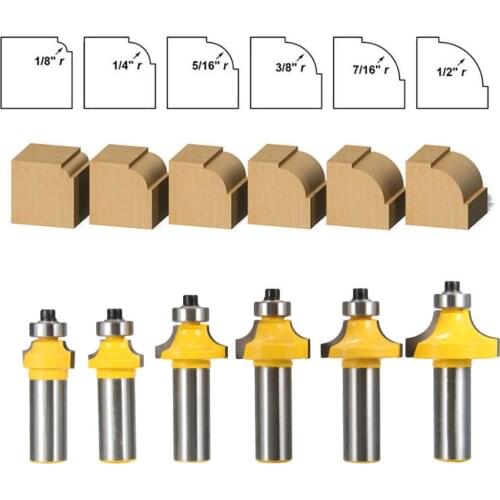 QUALITY 6Pcs 1/2" 1/8" 1/4" 5/16" 3/8" 7/16" 1/2" Shank Round Over Edging Router Bit Set Woodworking Tools Set