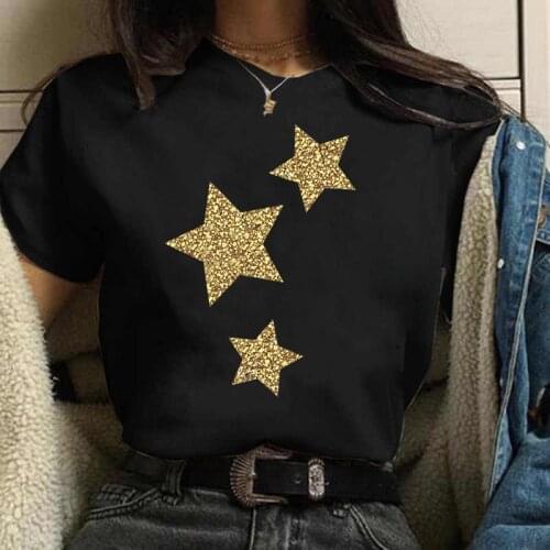 Maycaur Womens Cartoon Graphic Star Printing T-shirts 90s Girls Style Casual Fashion Aesthetic Printed Female Kawaii Tops Tees