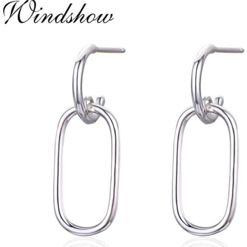 925 Sterling Silver Oval Circles Link Open Circles Drop Dangle Earrings For Women Girls Jewelry Orecchini Aros Aretes Orecchini
