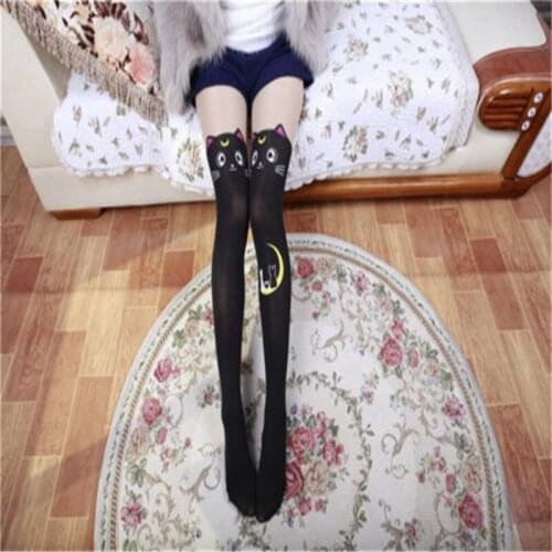 Women Girls Fashionable Cat Cute Sweet Solid Silk Stocking High Stockings Plus Size Over The Knee Pantyhose Hot Sale Female