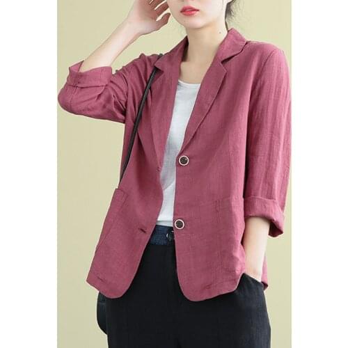 Spring Summer Arts Style Women Long Sleeve Cotton Linen Blazer Mujer Loose Tops All-matched Casual Vintage Blazers Coat S969