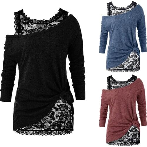 Womens Top Shirt Women Ladies Plus Size Long Sleeve Lace Two Piece Blouse Pullover Shirt Blouse Women Ropa Mujer Рубашка Женская