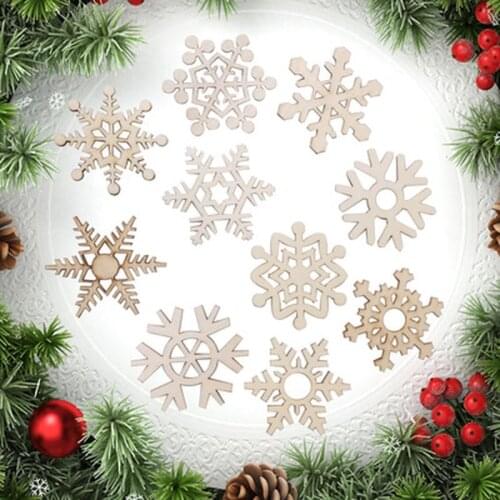 10pcs 5cm Wooden Snowflake Christmas Craft Gift Tag Wood Ornament for Home Christmas Tree DIY Party Decoration Navidad