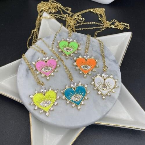 10pcs/lot 18inches O Chain Evil Eye Heart Pendant Necklace for Women