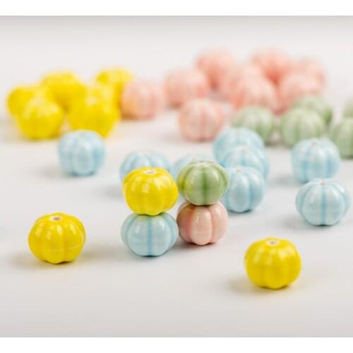 14# 10pcs Pumpkin Shape Ceramic Beads Pendant Colorful Porcelain Bead For Jewelry Making Part Accessories MY312