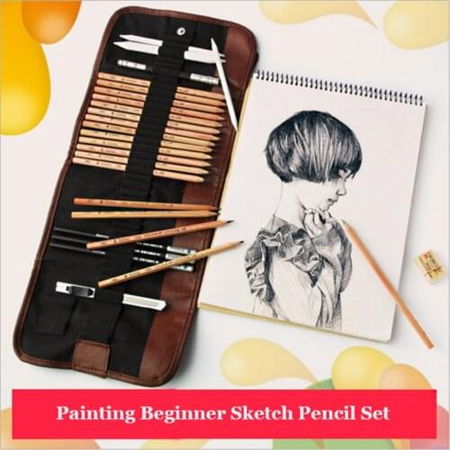 18 pcs Sketch Pencil Set Professional Sketching Drawing Kit Wood Pencil Pencil Bags For Painter School Students Art Supplies