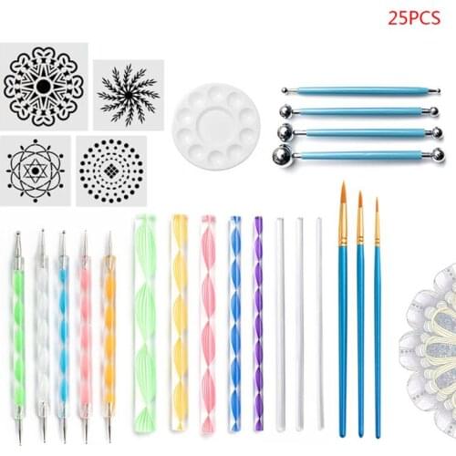 25pcs Mandala Dotting Tool Set for Painting Rock Stone Stencil Point Pen Palette K3KB