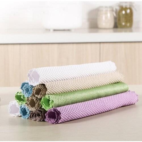 5Pcs Home Washing Dish Cleaning Towel Kitchen Anti-Grease Rags Efficient Wiping Cloth Wipe Fish Scale Cloth Cleaning S4P7