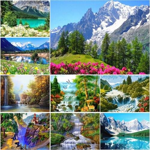 DIY 5D Diamond Painting Waterfall Mountain Landscape Kit Full Drill Embroidery Mosaic Art Picture of Rhinestones Home Decor Sale