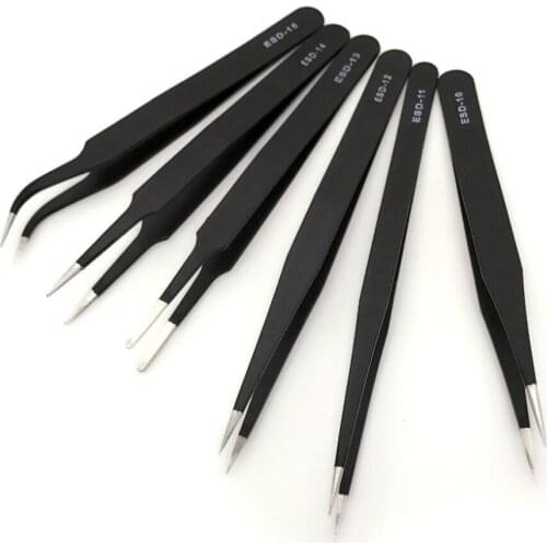 6pcs Precision Tweezer Set Antistatic Tweezers Stainless Tweezers