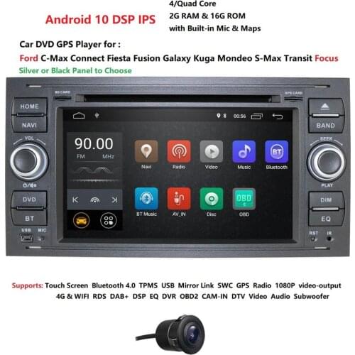 Car Multimedia Player Android 10.0 GPS 2 Din Car Radio Audio Auto For Ford/Mondeo/Focus/Transit/C-MAX Bluetooth Rear View Camera