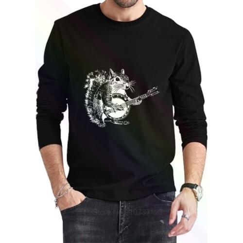Squirrel Playing Banjo Logo Classic Black T-Shirt 2021 Newest Summer Mens Long Sleeve Popular Tees Shirt Tops Novel Unisex