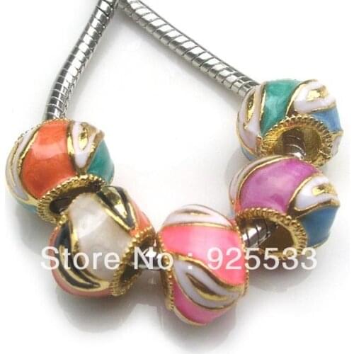 Free shipping 20pcs/lot metal big hole mix color oil drop on gold color beads fit European DIY bracelet jewelry DIY