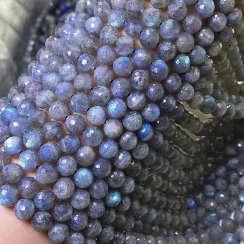 LOOSE BEADS GRAY LABRADORITE ROUND FACETED 6/8MM wholesale for DIY jewelry necklace 36cm nature