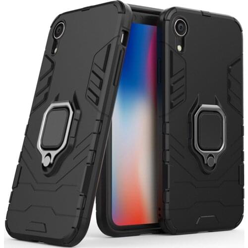 For iPhone XR Case Cover Silicone TPU and Hard PC Ultra Luxury Armor Metal Ring Holder Case for iPhone XR