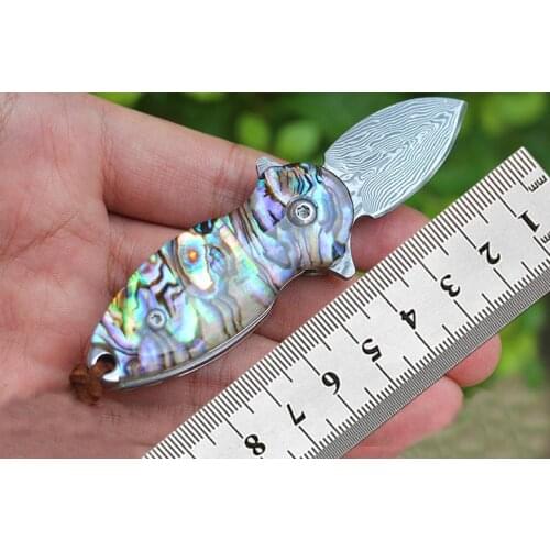Mini Damascus Blade Creative Handle Keychain Knife Outdoor Survival Knife EDC Gadget Portable Knife Pocket Camping Gift Knives