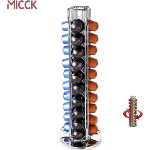 MICCK Coffee Pod Holder Stand Stainless Steel Tower Rack Storage Nespresso Capsules Holds 40 Filter Holder 360 Degree Rotation
