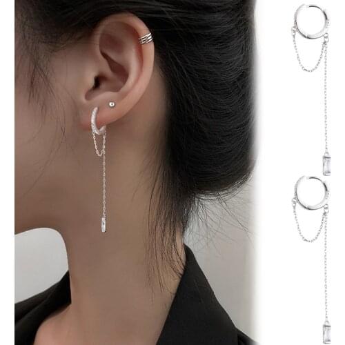 Zircon Long Tassel Drop Shape Dangle Earrings for Women Girls Elegant Silver Earrings Circle Earring Jewelry Gift for Girlfriend